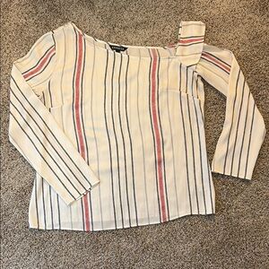 Express - Cream and Red Ruffled Asymmetrical Blouse